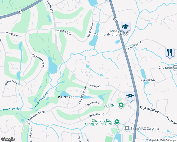 map of restaurants, bars, coffee shops, grocery stores, and more near 9125 Arbourgate Meadows Lane in Charlotte