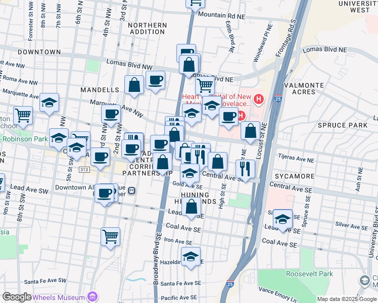 map of restaurants, bars, coffee shops, grocery stores, and more near 206 Arno Street Northeast in Albuquerque