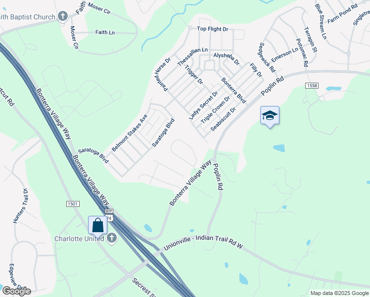 map of restaurants, bars, coffee shops, grocery stores, and more near 5902 Poplin Road in Indian Trail