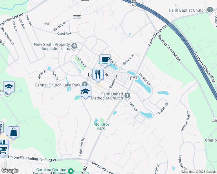 map of restaurants, bars, coffee shops, grocery stores, and more near 6112 Creft Circle in Indian Trail