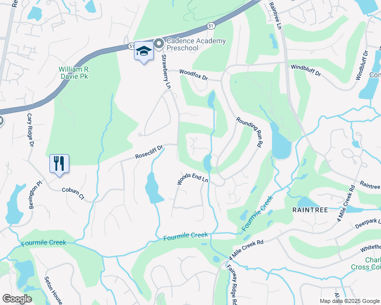 map of restaurants, bars, coffee shops, grocery stores, and more near 4067 North Course Drive in Charlotte
