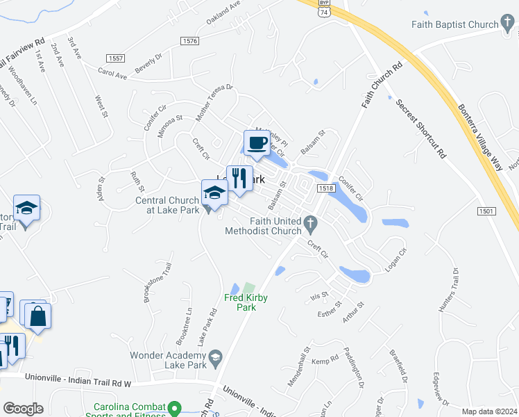 map of restaurants, bars, coffee shops, grocery stores, and more near 6112 Creft Circle in Indian Trail
