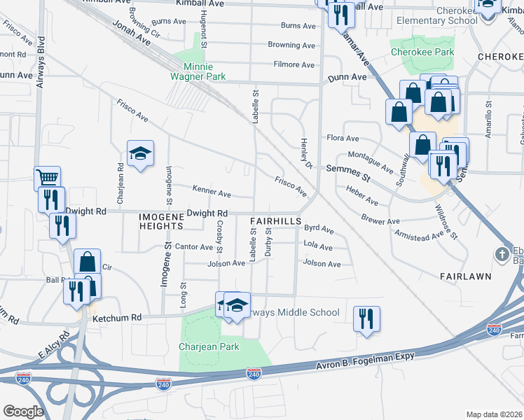 map of restaurants, bars, coffee shops, grocery stores, and more near 2210 Labelle Street in Memphis