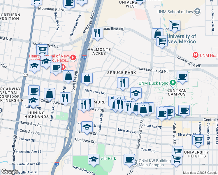 map of restaurants, bars, coffee shops, grocery stores, and more near 1217 Doctor Martin Luther King Junior Avenue Northeast in Albuquerque