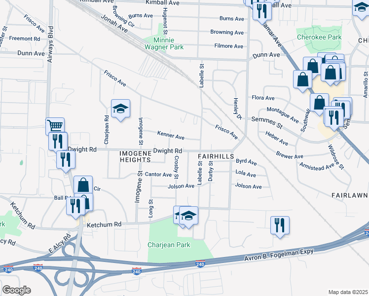 map of restaurants, bars, coffee shops, grocery stores, and more near 2610 Dwight Road in Memphis