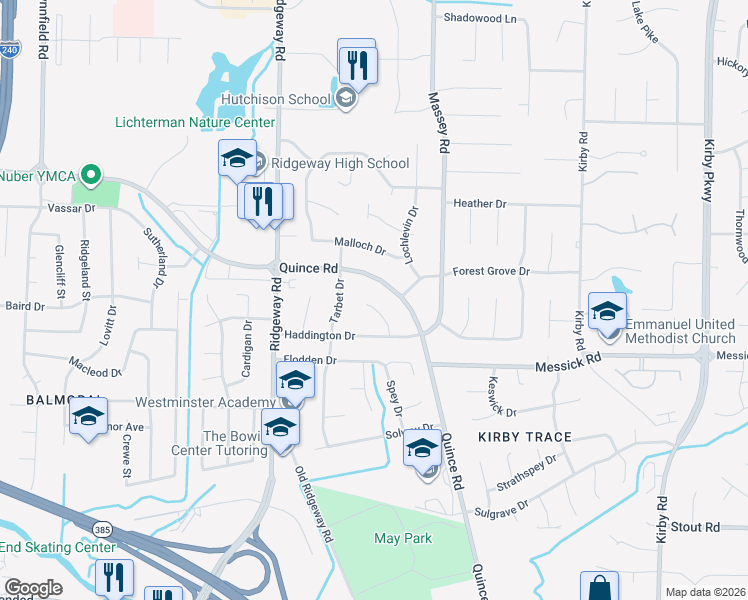 map of restaurants, bars, coffee shops, grocery stores, and more near 2354 Culloden Cove in Memphis