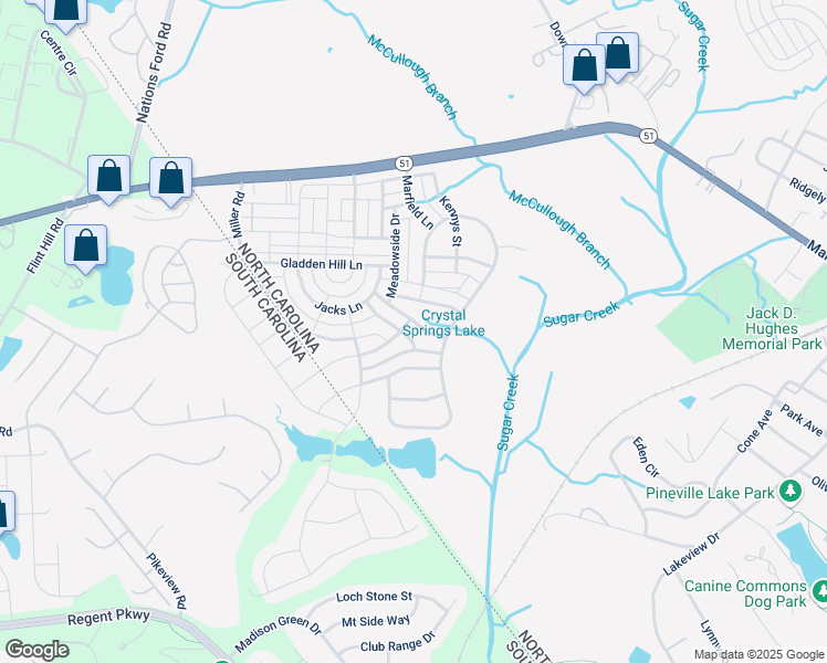 map of restaurants, bars, coffee shops, grocery stores, and more near 11641 Miller Road in Pineville