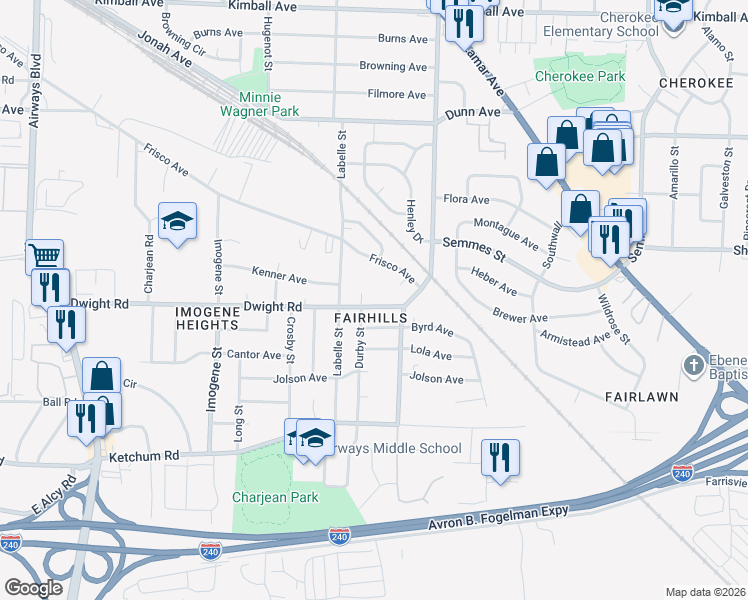 map of restaurants, bars, coffee shops, grocery stores, and more near 2690 Dwight Rd in Memphis