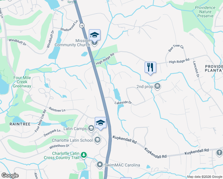 map of restaurants, bars, coffee shops, grocery stores, and more near 9105 Christie Street in Charlotte