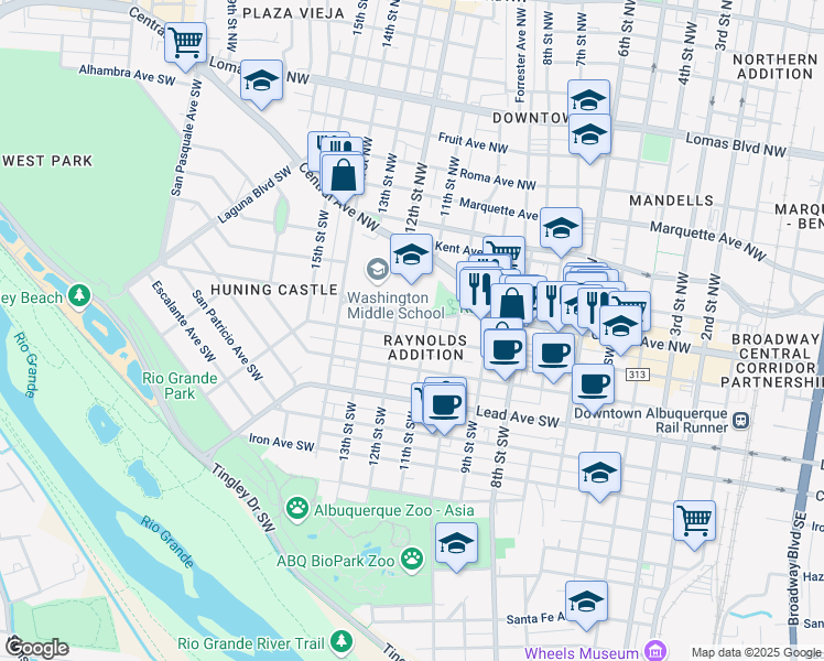 map of restaurants, bars, coffee shops, grocery stores, and more near in Albuquerque