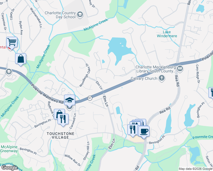 map of restaurants, bars, coffee shops, grocery stores, and more near in Charlotte