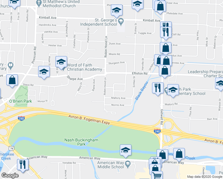 map of restaurants, bars, coffee shops, grocery stores, and more near 1711 Coleen Road in Memphis