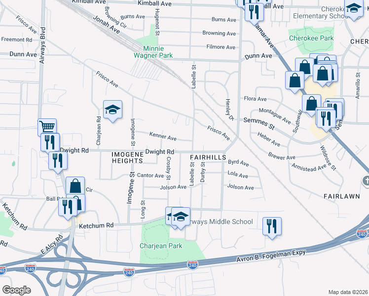 map of restaurants, bars, coffee shops, grocery stores, and more near 2210 Labelle Street in Memphis