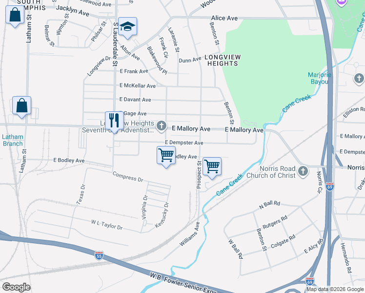 map of restaurants, bars, coffee shops, grocery stores, and more near 721 East Dempster Avenue in Memphis