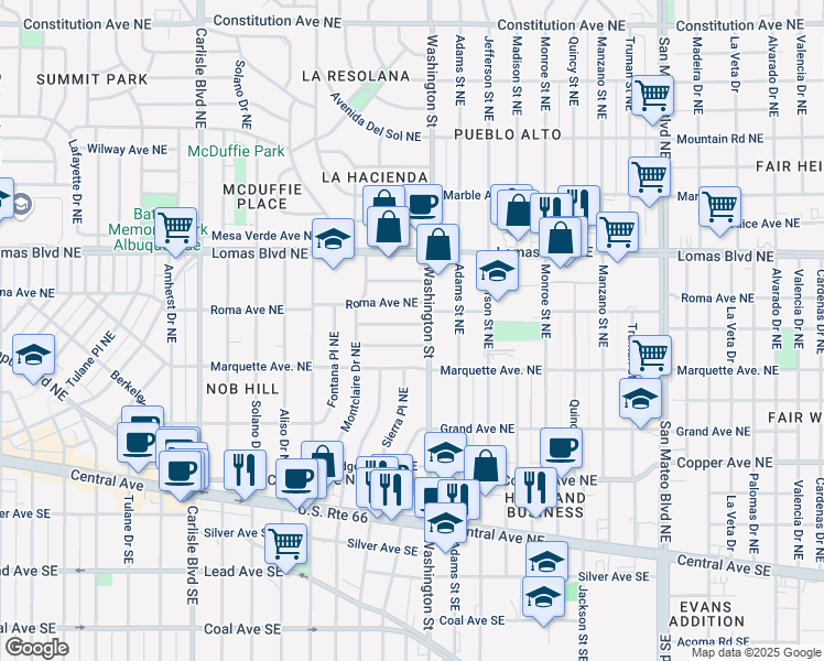 map of restaurants, bars, coffee shops, grocery stores, and more near 4236 Courtney Avenue Northeast in Albuquerque