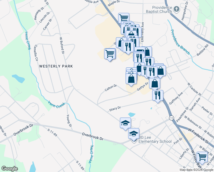map of restaurants, bars, coffee shops, grocery stores, and more near 113 Calton Drive in Gaffney