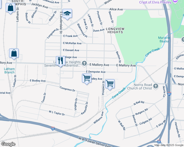 map of restaurants, bars, coffee shops, grocery stores, and more near 721 East Dempster Avenue in Memphis