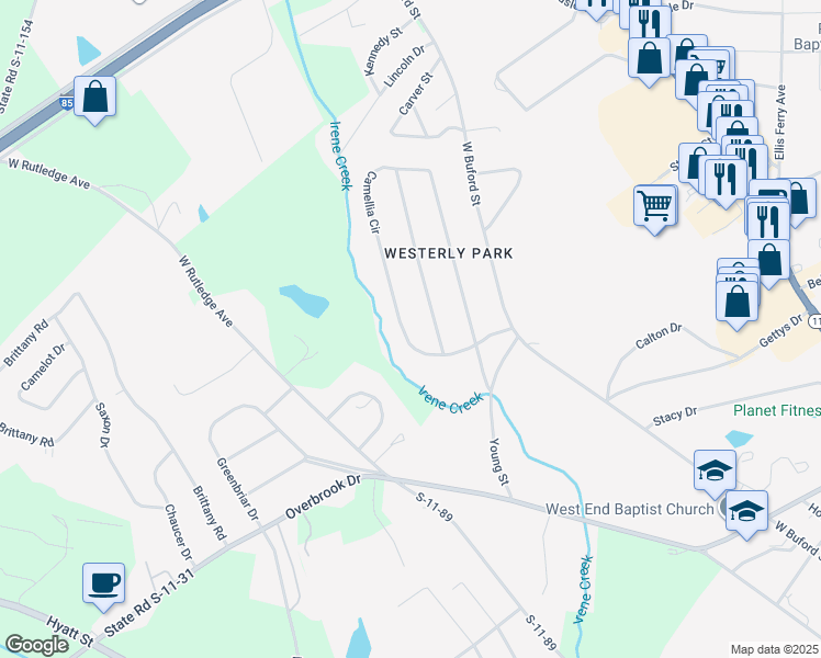 map of restaurants, bars, coffee shops, grocery stores, and more near 235 Camellia Circle in Gaffney
