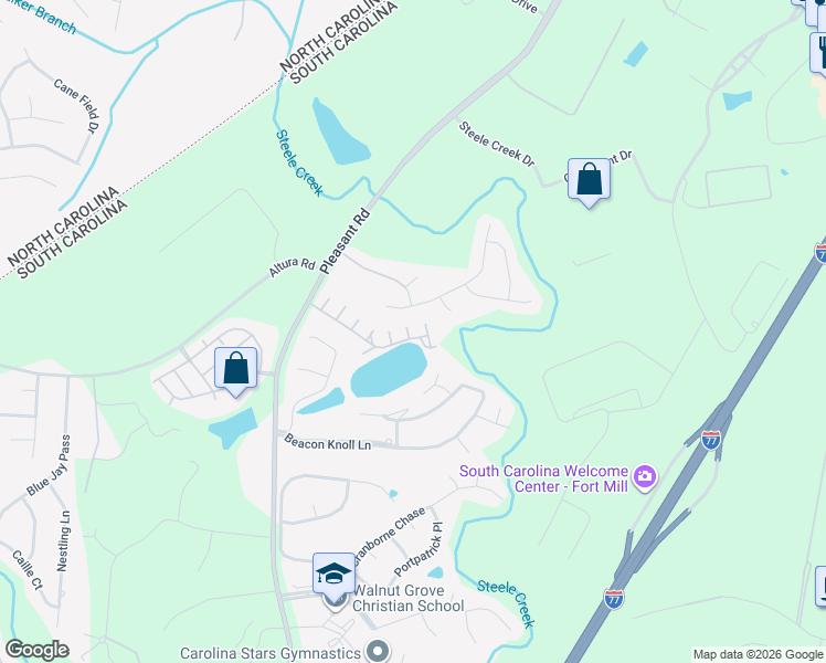 map of restaurants, bars, coffee shops, grocery stores, and more near 905 Ospre Lane in Fort Mill