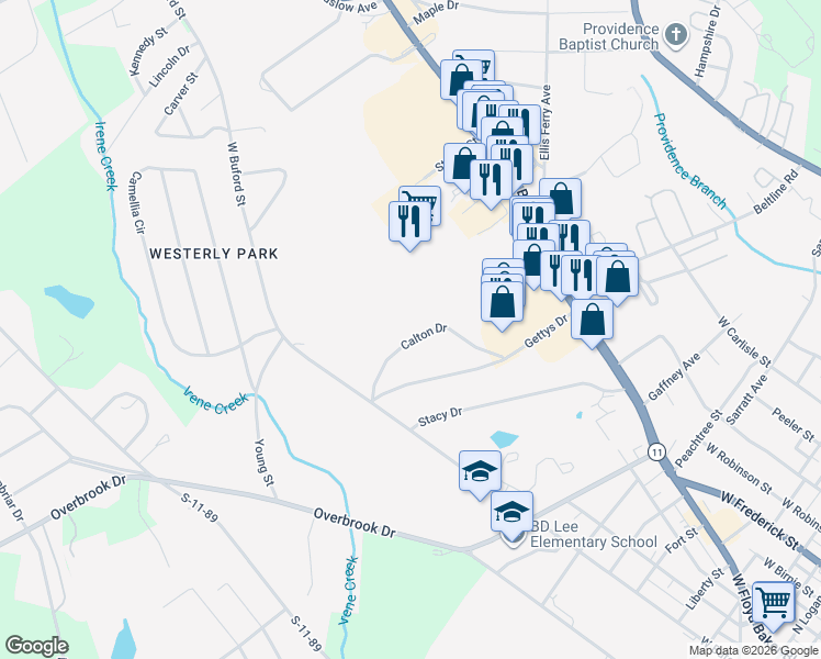 map of restaurants, bars, coffee shops, grocery stores, and more near 113 Calton Drive in Gaffney