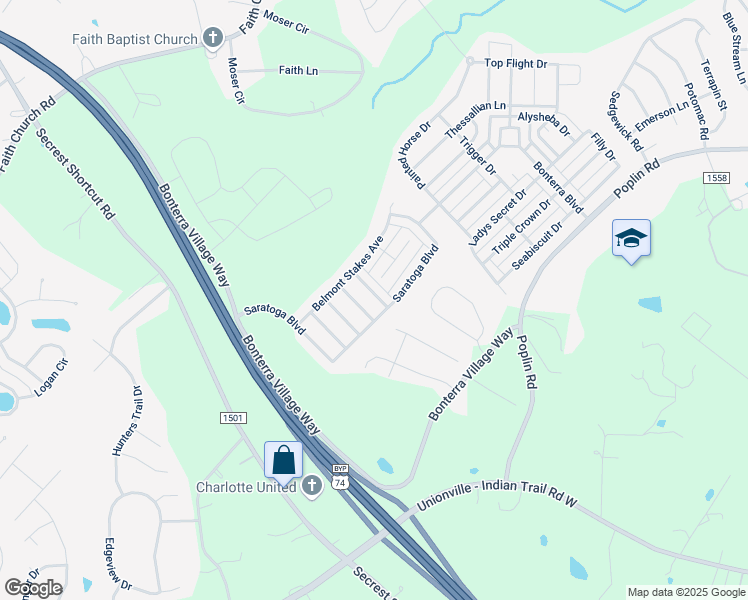 map of restaurants, bars, coffee shops, grocery stores, and more near 1018 Hercules Drive in Indian Trail