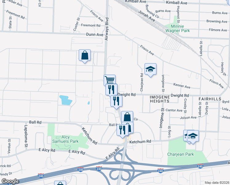 map of restaurants, bars, coffee shops, grocery stores, and more near 2212 Airways Boulevard in Memphis