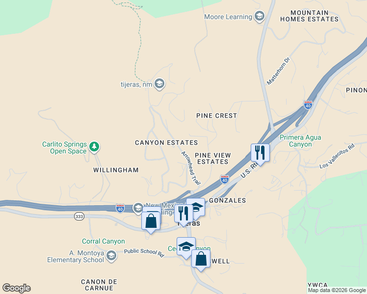 map of restaurants, bars, coffee shops, grocery stores, and more near 20 Arrowhead Trail in Cedar Crest