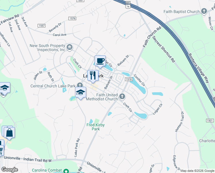 map of restaurants, bars, coffee shops, grocery stores, and more near 6309 Margaret Court in Indian Trail