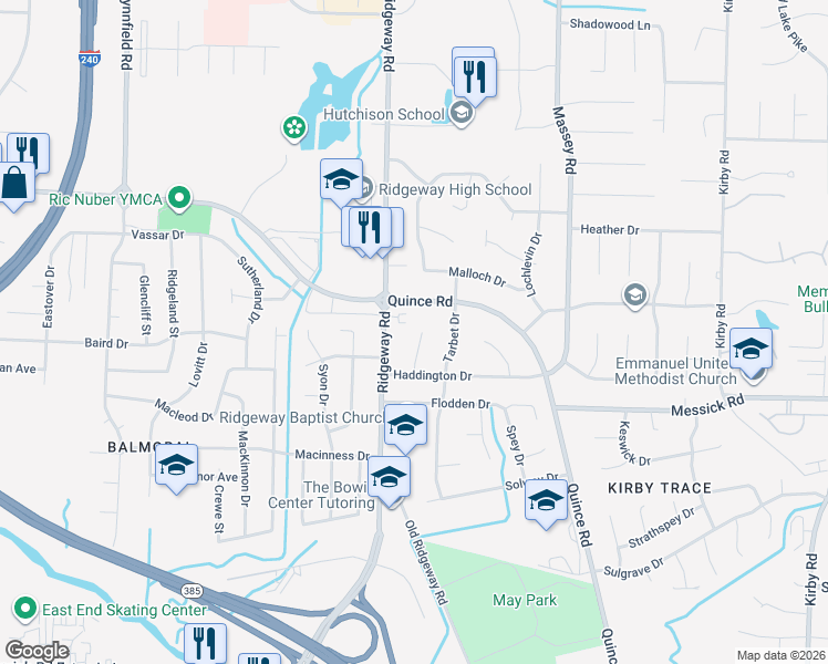 map of restaurants, bars, coffee shops, grocery stores, and more near 2343 Macgruder Cove in Memphis