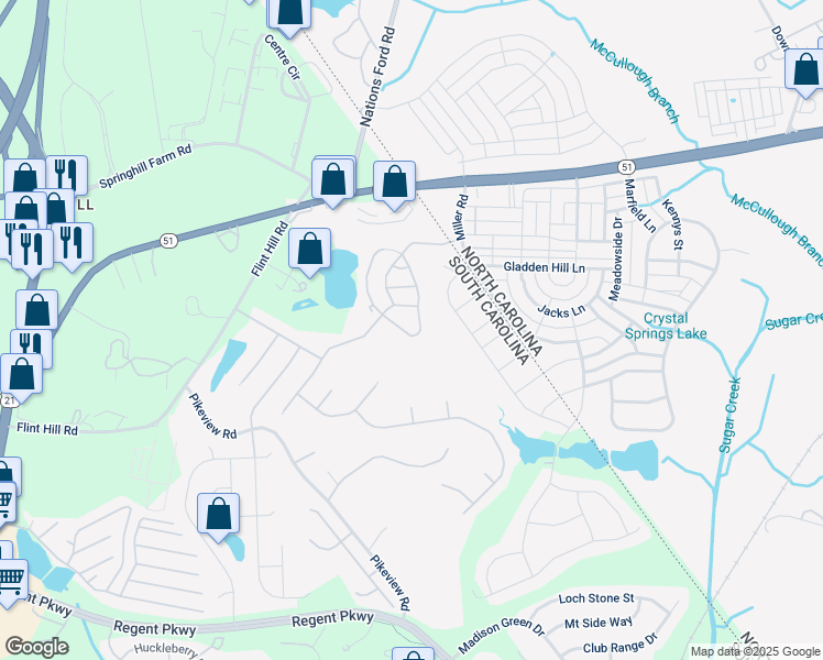 map of restaurants, bars, coffee shops, grocery stores, and more near 694 Rock Lake Glen in Fort Mill