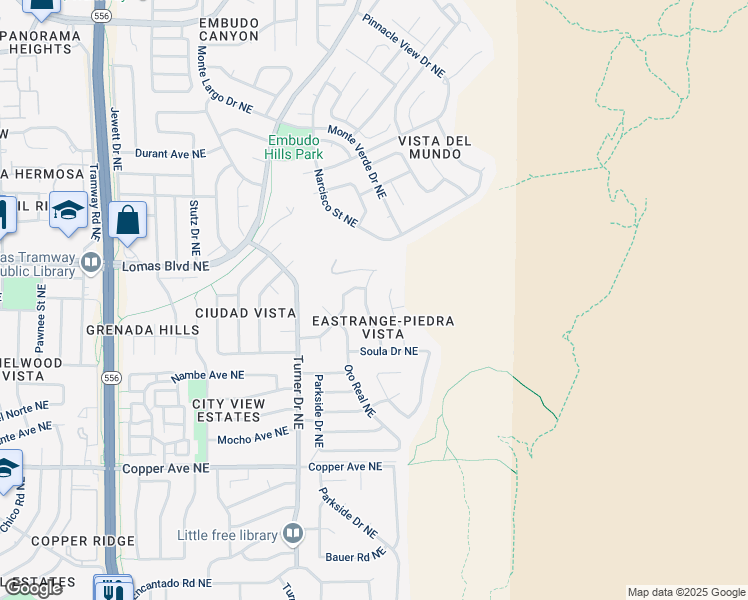 map of restaurants, bars, coffee shops, grocery stores, and more near 1115 Daskalos Drive in Albuquerque