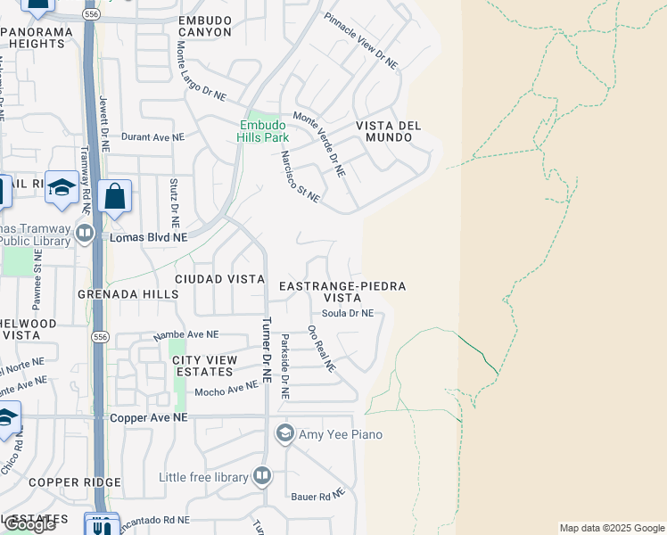 map of restaurants, bars, coffee shops, grocery stores, and more near 1115 Daskalos Drive in Albuquerque