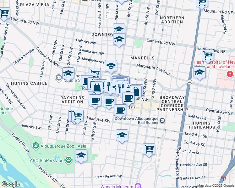 map of restaurants, bars, coffee shops, grocery stores, and more near in Albuquerque