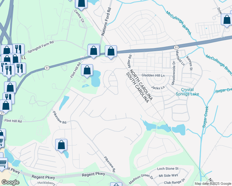 map of restaurants, bars, coffee shops, grocery stores, and more near 687 Rock Lake Glen in Fort Mill