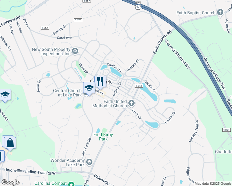 map of restaurants, bars, coffee shops, grocery stores, and more near 6309 Margaret Court in Indian Trail