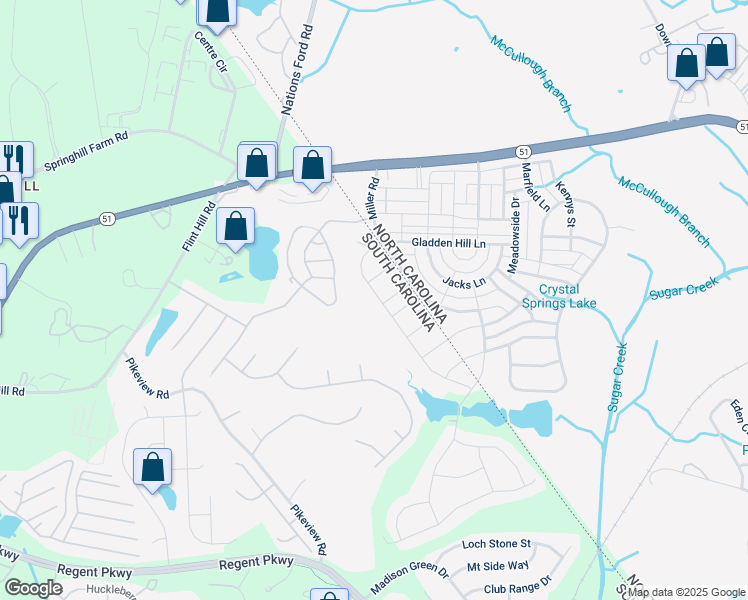 map of restaurants, bars, coffee shops, grocery stores, and more near 8859 Gladden Hill Lane in Fort Mill