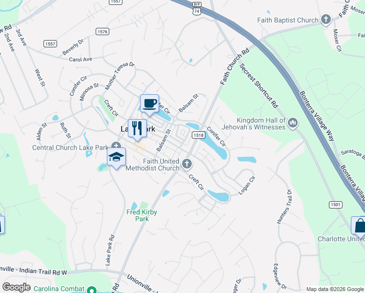 map of restaurants, bars, coffee shops, grocery stores, and more near 7007 Creft Circle in Indian Trail
