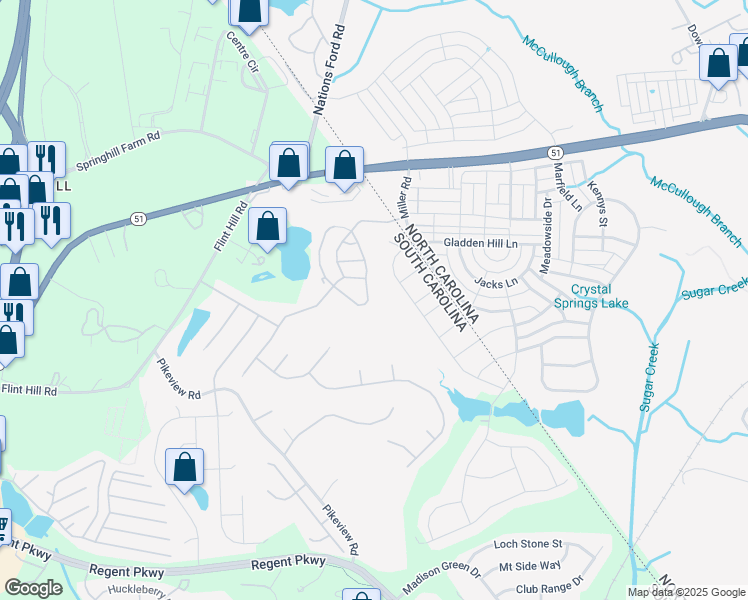 map of restaurants, bars, coffee shops, grocery stores, and more near 687 Rock Lake Glen in Fort Mill