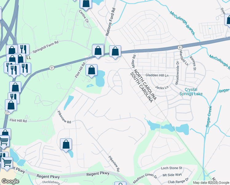 map of restaurants, bars, coffee shops, grocery stores, and more near 733 Rock Lake Glen in Fort Mill