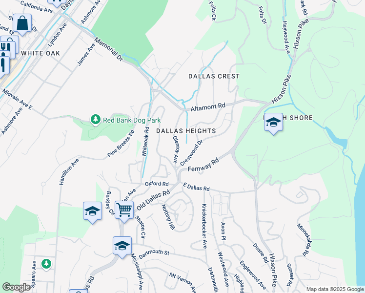map of restaurants, bars, coffee shops, grocery stores, and more near 1718 Glenroy Avenue in Chattanooga