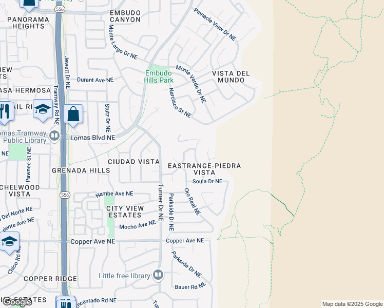 map of restaurants, bars, coffee shops, grocery stores, and more near 1115 Daskalos Drive in Albuquerque