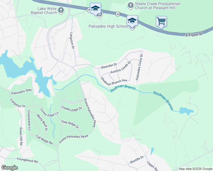 map of restaurants, bars, coffee shops, grocery stores, and more near 18423 Studman Branch Avenue in Charlotte