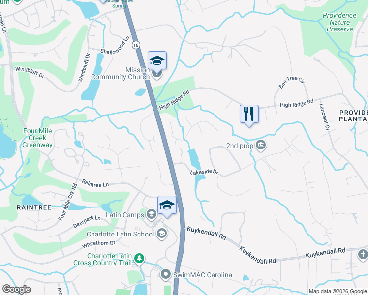 map of restaurants, bars, coffee shops, grocery stores, and more near 9105 Christie Street in Charlotte