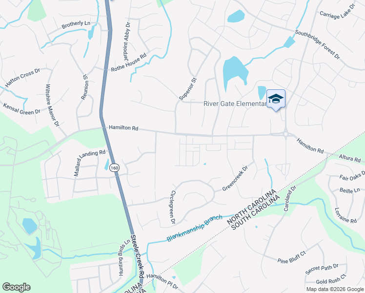 map of restaurants, bars, coffee shops, grocery stores, and more near 12701 Hamilton Road in Charlotte