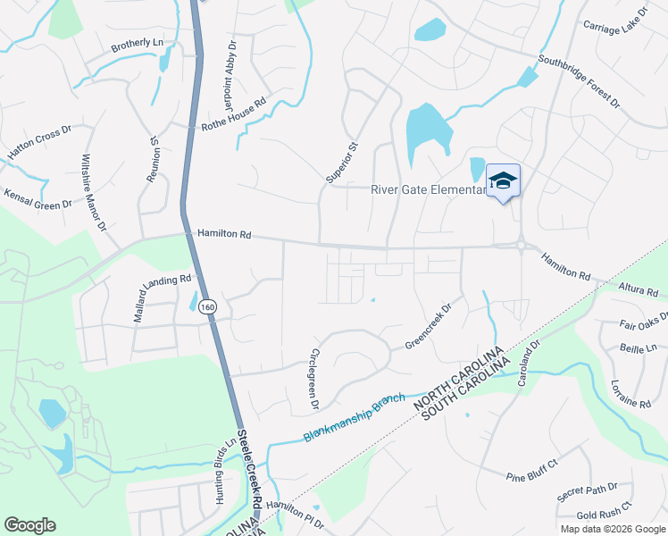 map of restaurants, bars, coffee shops, grocery stores, and more near 12701 Hamilton Road in Charlotte