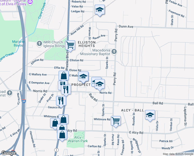 map of restaurants, bars, coffee shops, grocery stores, and more near 1483 East Mallory Avenue in Memphis