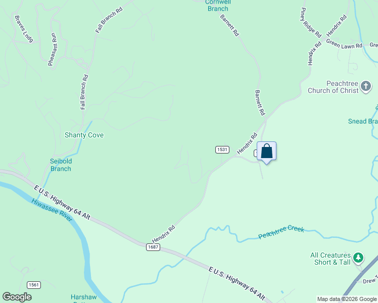 map of restaurants, bars, coffee shops, grocery stores, and more near 66 Mistletoe Ridge in Murphy