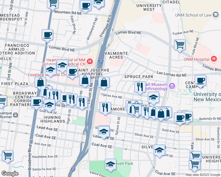 map of restaurants, bars, coffee shops, grocery stores, and more near in Albuquerque