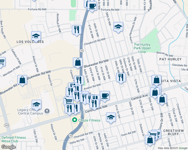 map of restaurants, bars, coffee shops, grocery stores, and more near 330 63rd Street Northwest in Albuquerque