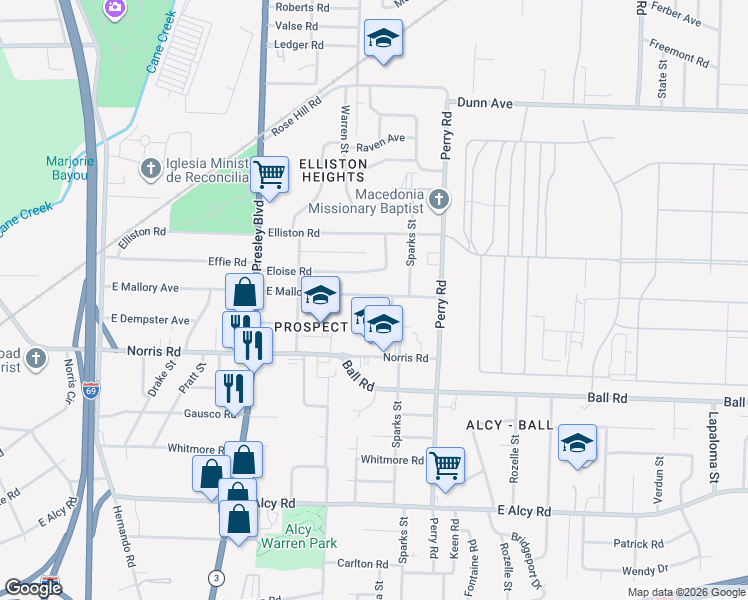 map of restaurants, bars, coffee shops, grocery stores, and more near 1483 East Mallory Avenue in Memphis